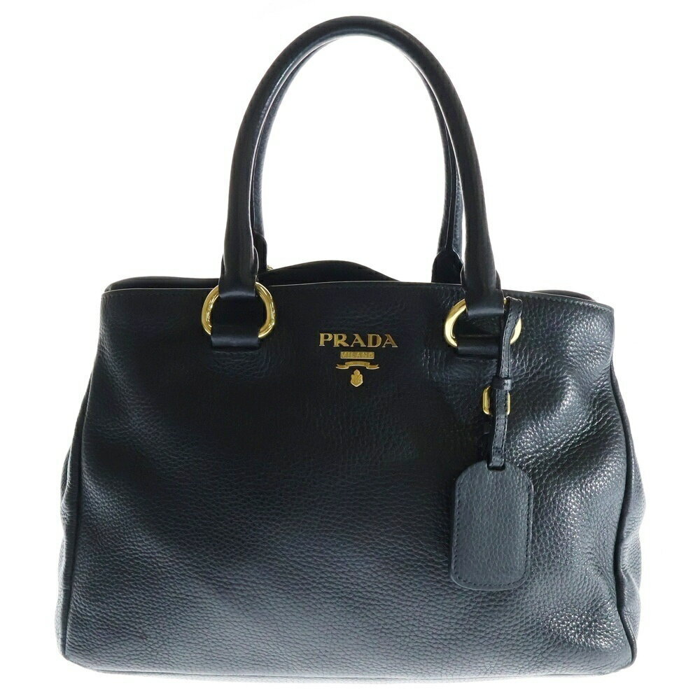 PRADA Vitello Phenix Leather Handbag Shoulder Bag Black